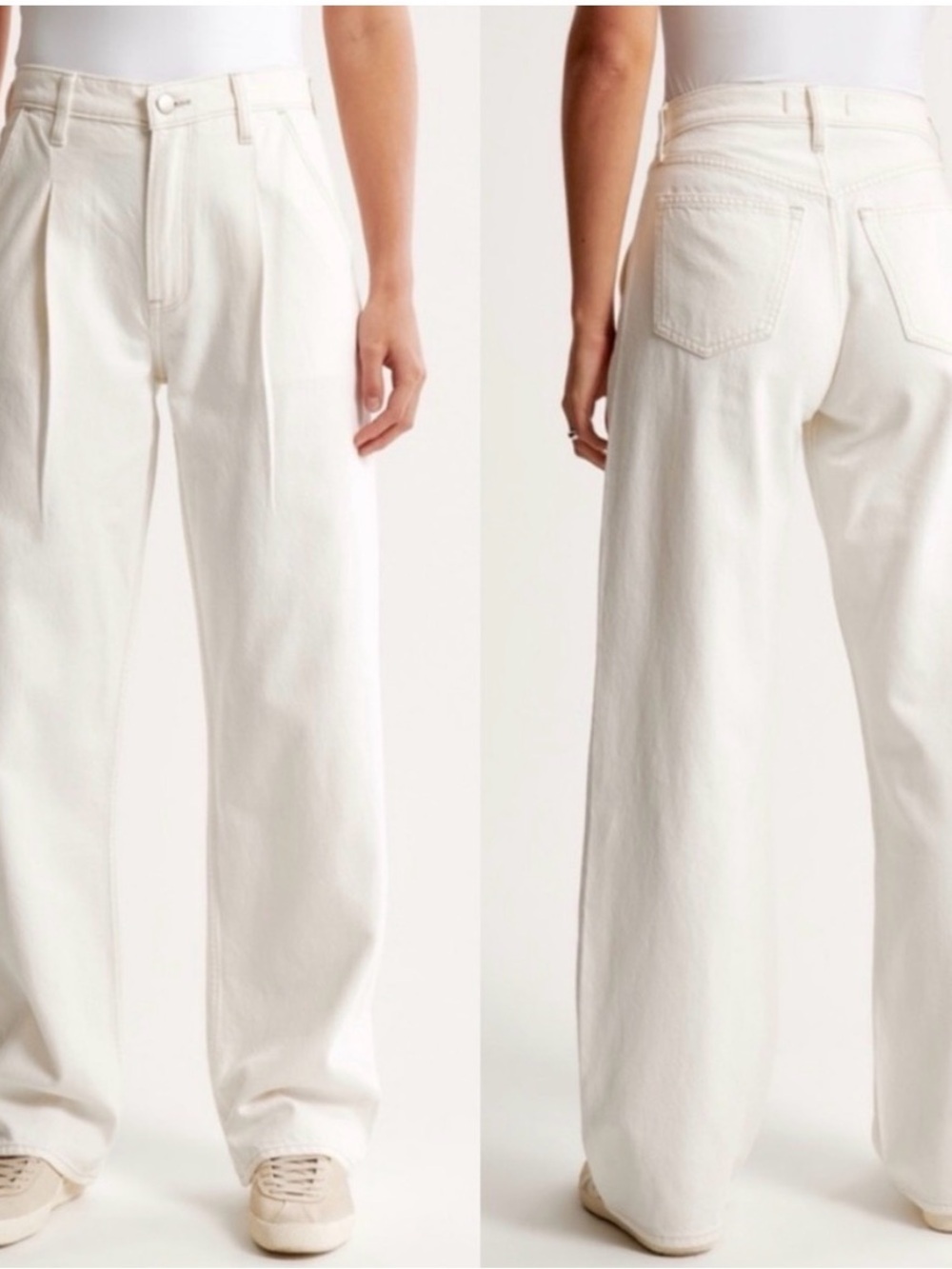 Abercrombie & Fitch The Loose High Rise Jeans Cream Ecru Size 18 Long Wide Leg